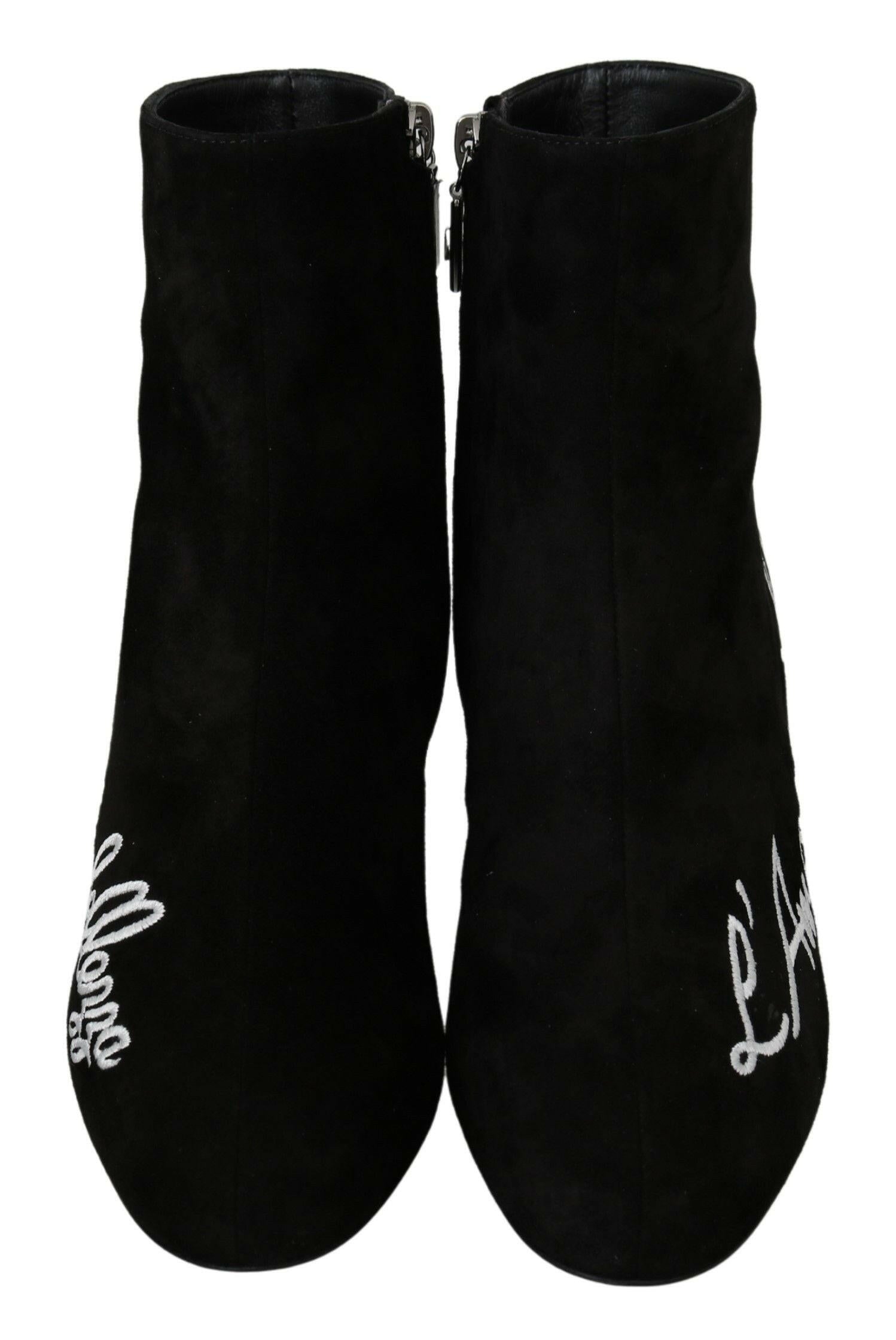 Dolce & Gabbana Black Suede L'Amore E'Bellezza Boots Shoes -   -  Dolce & Gabbana. Dolce & Gabbana Black Suede L'Amore E'Bellezza Boots Shoes -   -  Dolce & Gabbana.