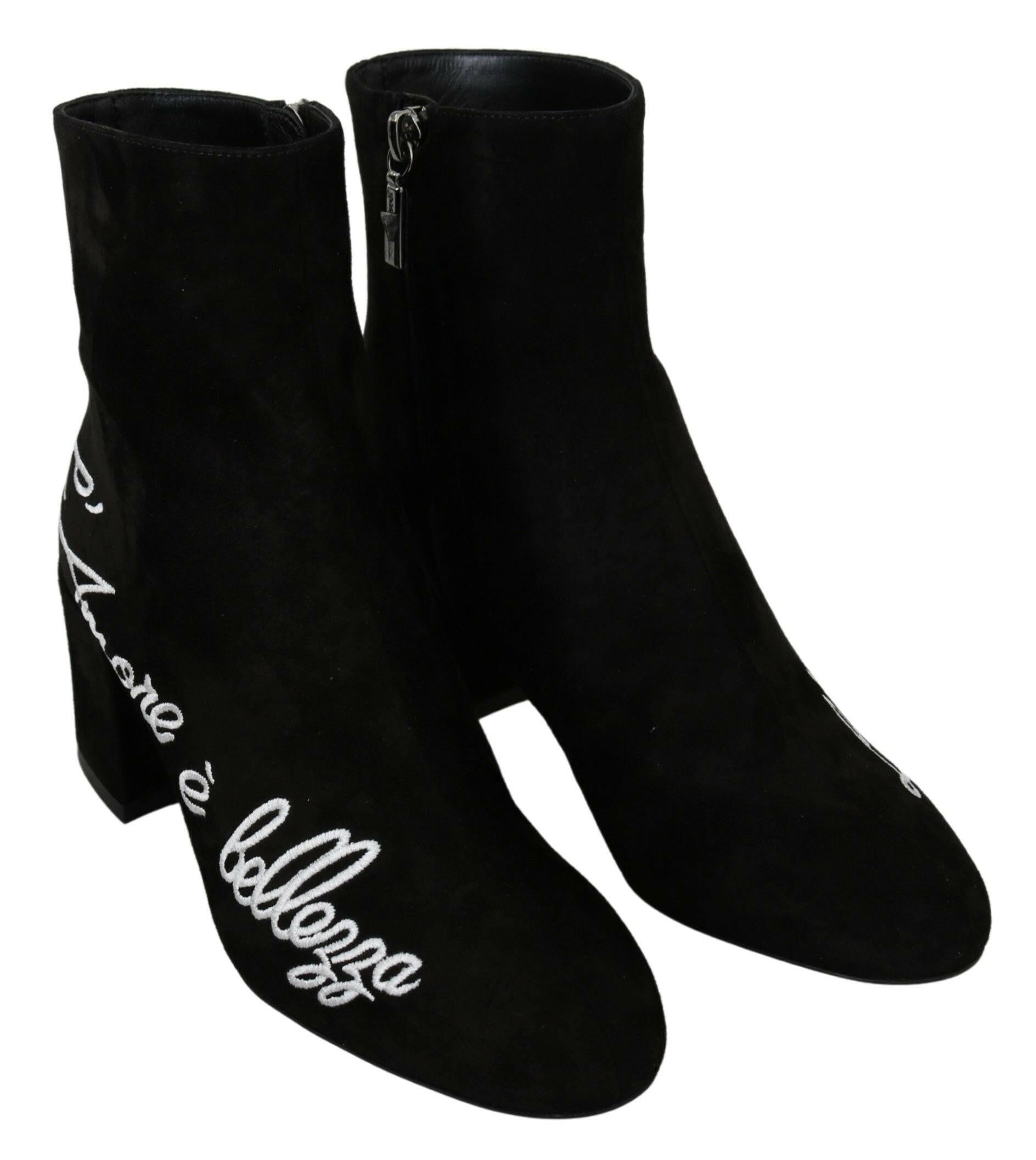 Dolce & Gabbana Black Suede L'Amore E'Bellezza Boots Shoes -   -  Dolce & Gabbana. Dolce & Gabbana Black Suede L'Amore E'Bellezza Boots Shoes -   -  Dolce & Gabbana.