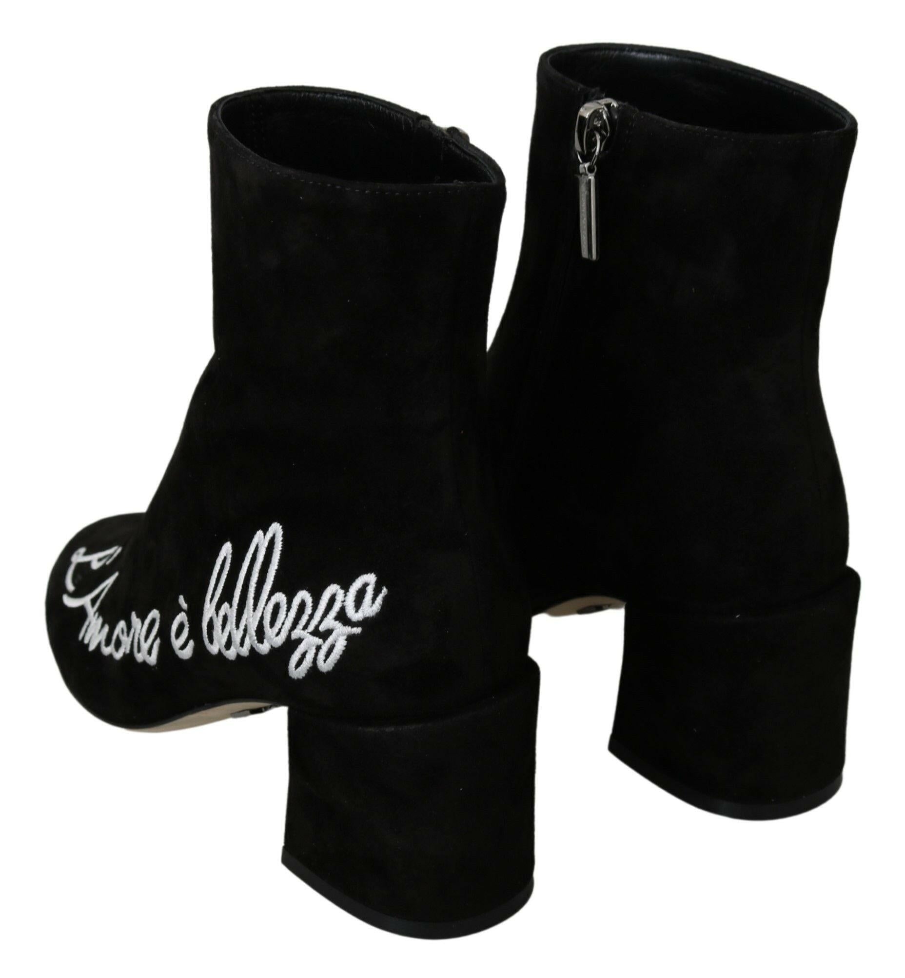 Dolce & Gabbana Black Suede L'Amore E'Bellezza Boots Shoes -   -  Dolce & Gabbana. Dolce & Gabbana Black Suede L'Amore E'Bellezza Boots Shoes -   -  Dolce & Gabbana.