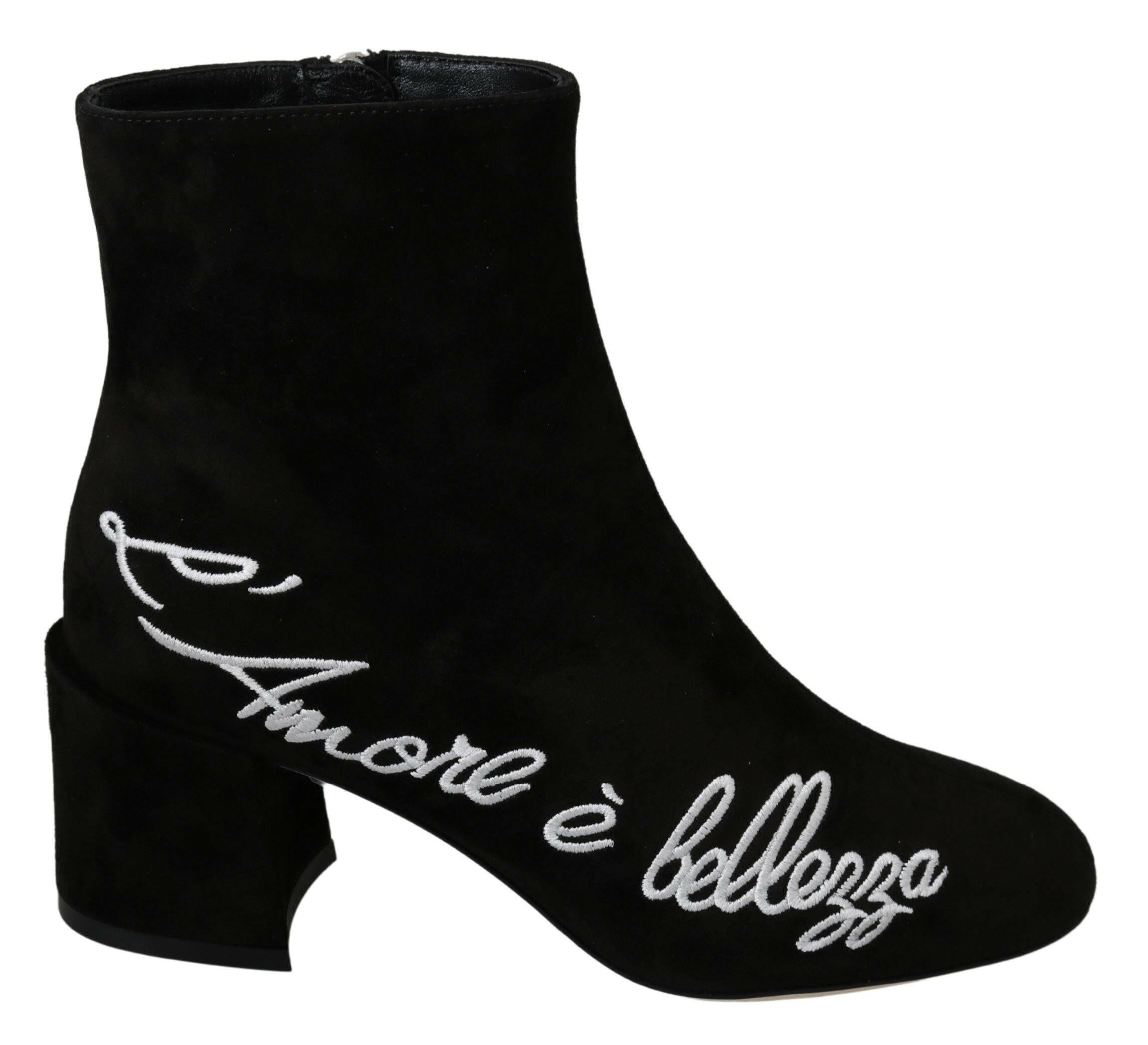 Dolce & Gabbana Black Suede L'Amore E'Bellezza Boots Shoes -   -  Dolce & Gabbana.