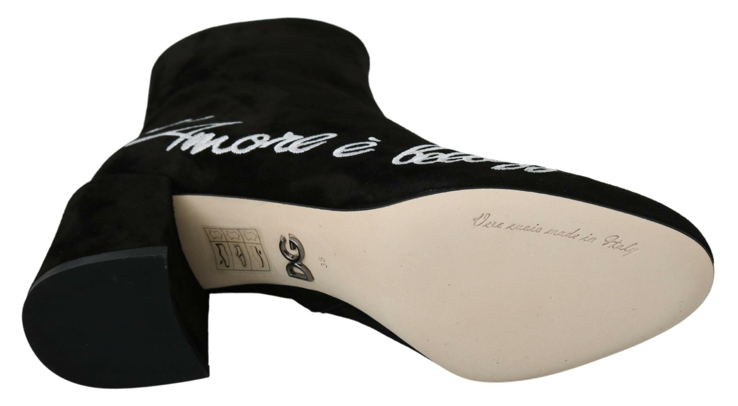 Dolce & Gabbana Black Suede L'Amore E'Bellezza Boots Shoes -   -  Dolce & Gabbana. Dolce & Gabbana Black Suede L'Amore E'Bellezza Boots Shoes -   -  Dolce & Gabbana.