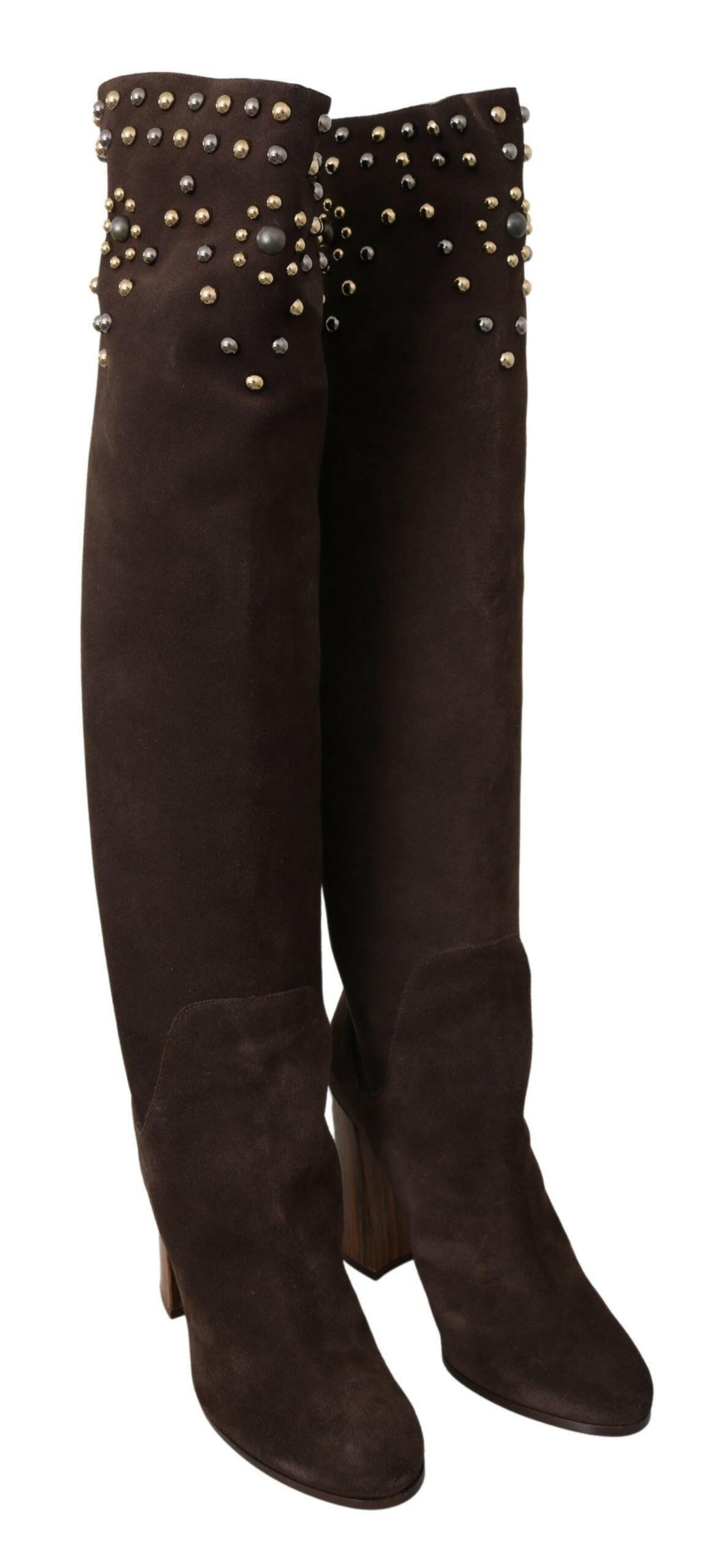 Dolce & Gabbana Brown Suede Studded Knee High Shoes Boots -   -  Dolce & Gabbana. Dolce & Gabbana Brown Suede Studded Knee High Shoes Boots -   -  Dolce & Gabbana.