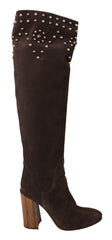 Dolce & Gabbana Brown Suede Studded Knee High Shoes Boots -   -  Dolce & Gabbana.