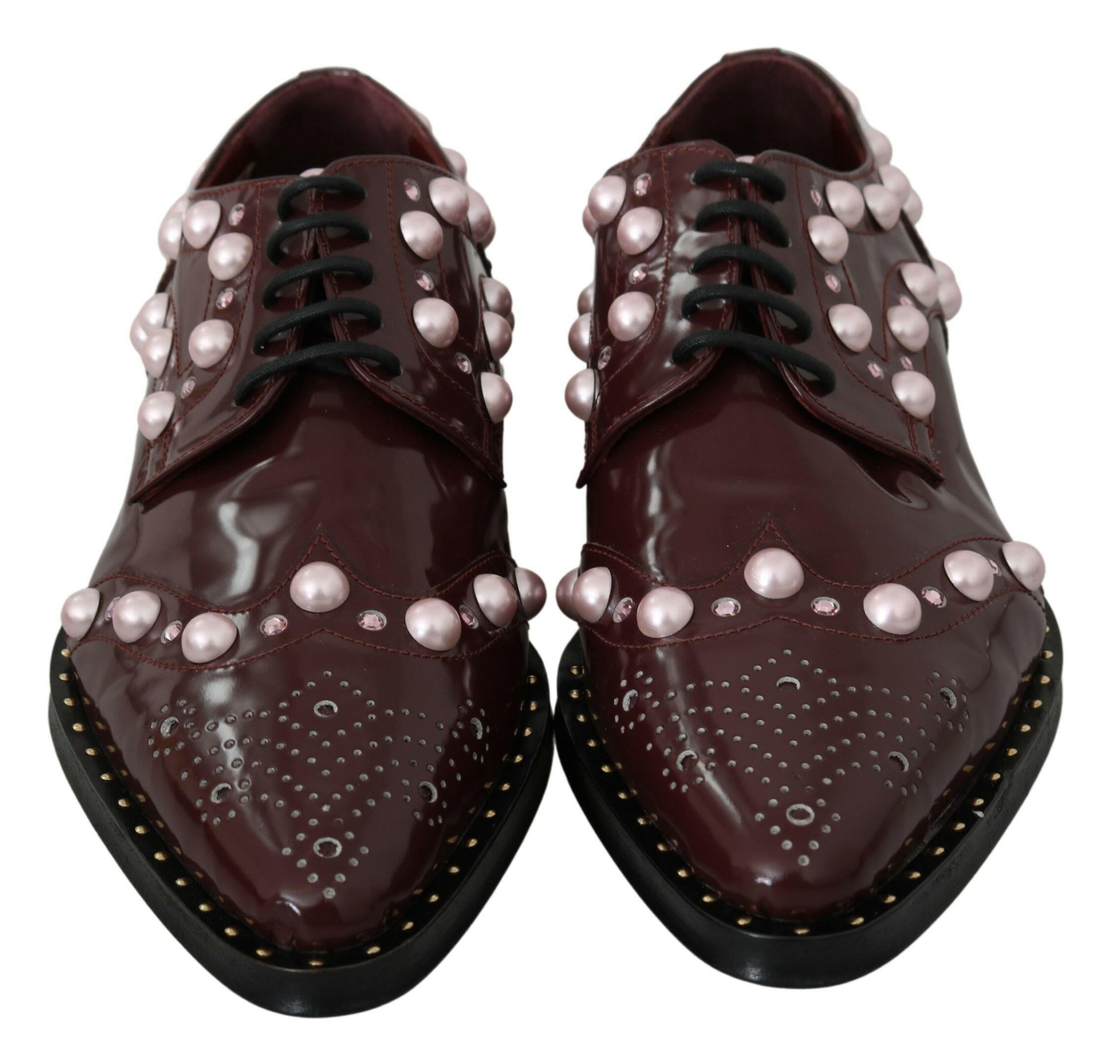 Dolce & Gabbana Bordeaux Leather Crystal Pearls Formal Shoes -   -  Dolce & Gabbana. Dolce & Gabbana Bordeaux Leather Crystal Pearls Formal Shoes -   -  Dolce & Gabbana.