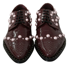 Dolce & Gabbana Bordeaux Leather Crystal Pearls Formal Shoes -   -  Dolce & Gabbana.