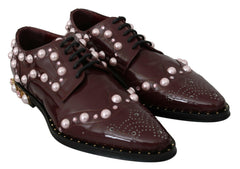 Dolce & Gabbana Bordeaux Leather Crystal Pearls Formal Shoes -   -  Dolce & Gabbana.