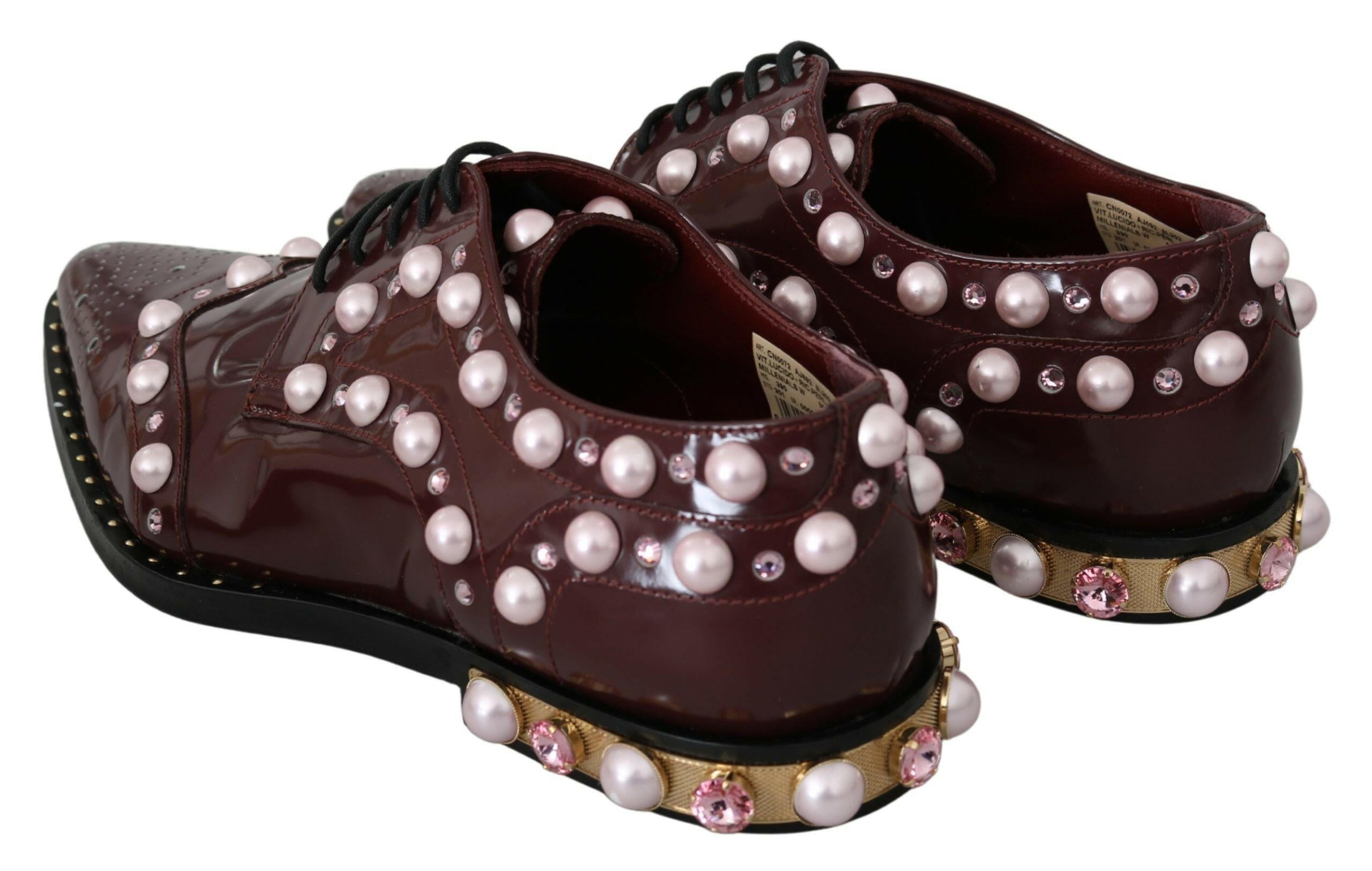 Dolce & Gabbana Bordeaux Leather Crystal Pearls Formal Shoes -   -  Dolce & Gabbana. Dolce & Gabbana Bordeaux Leather Crystal Pearls Formal Shoes -   -  Dolce & Gabbana.
