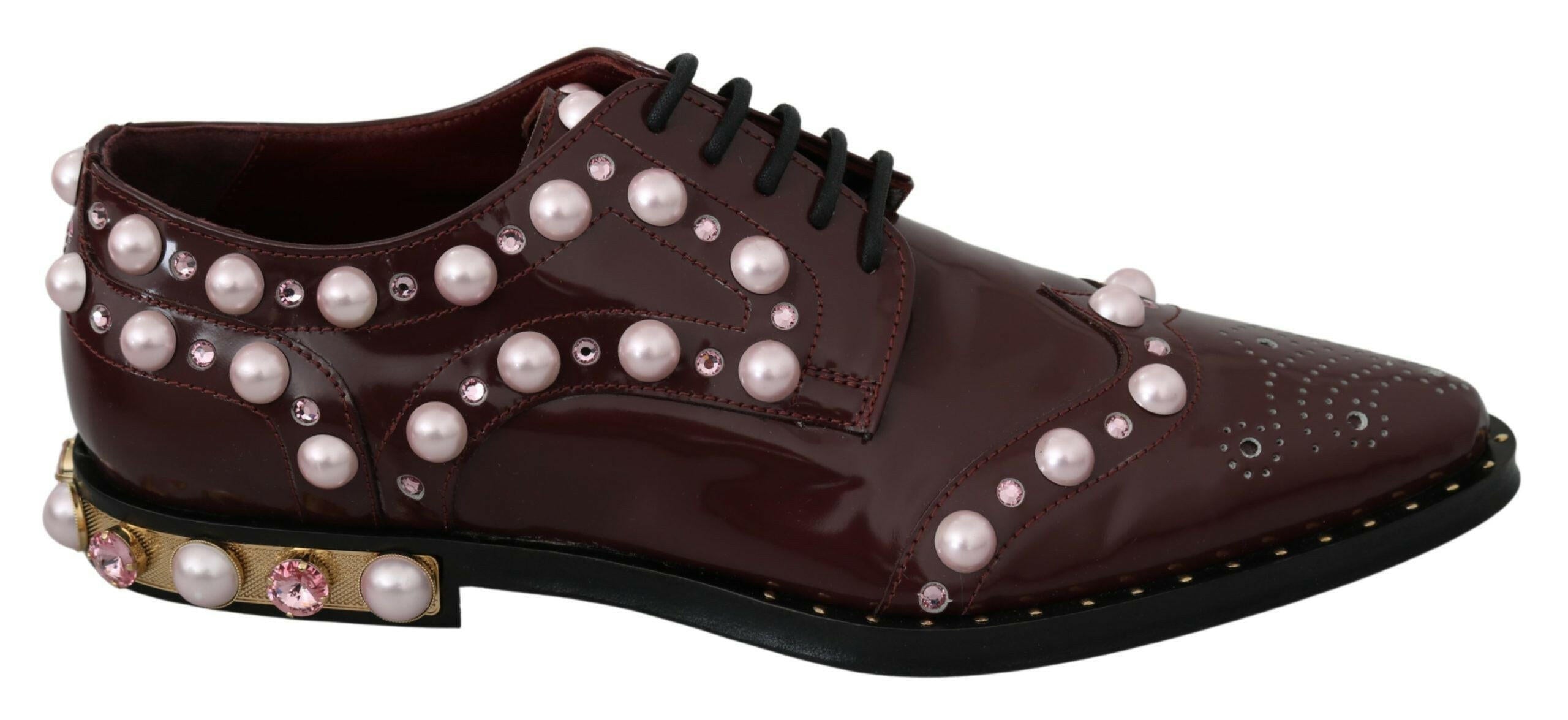 Dolce & Gabbana Bordeaux Leather Crystal Pearls Formal Shoes -   -  Dolce & Gabbana.