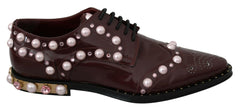 Dolce & Gabbana Bordeaux Leather Crystal Pearls Formal Shoes -   -  Dolce & Gabbana.
