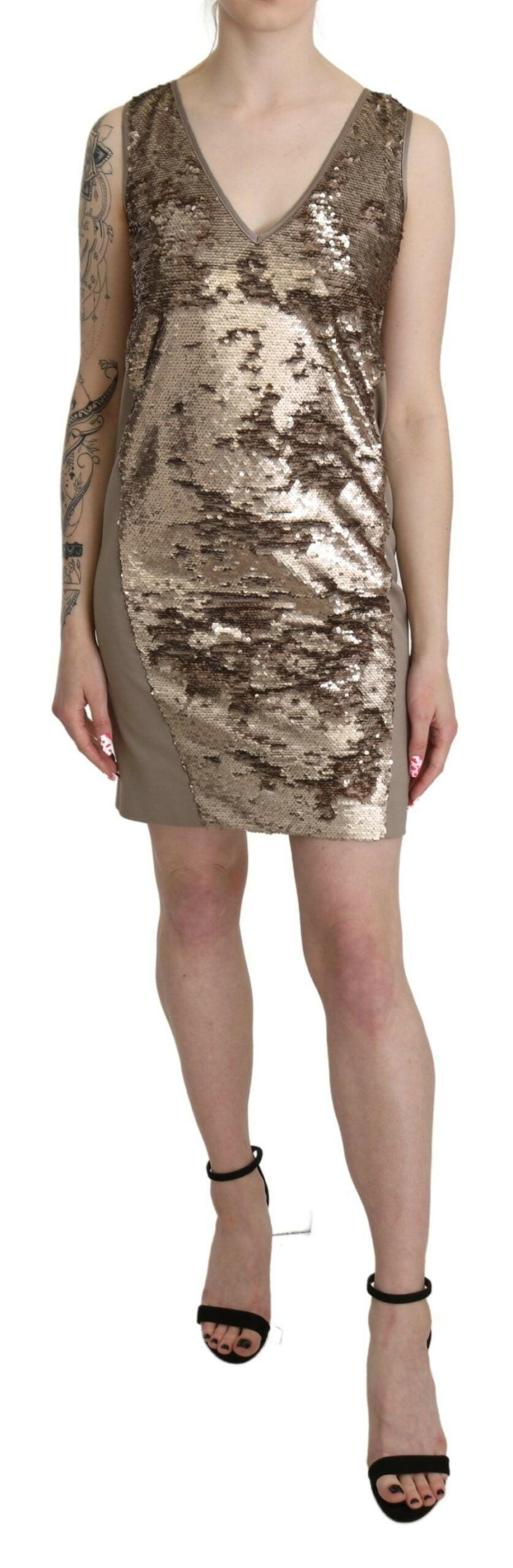 Liu Jo Brown Sequined V-neck Sleeveless Sheath Mini Dress -   -  Liu Jo.