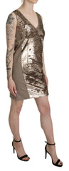 Liu Jo Brown Sequined V-neck Sleeveless Sheath Mini Dress -   -  Liu Jo.