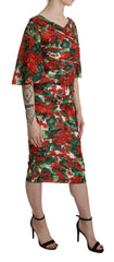 Dolce & Gabbana Red Floral Sheath Midi Silk Stretch Dress -   -  Dolce & Gabbana.