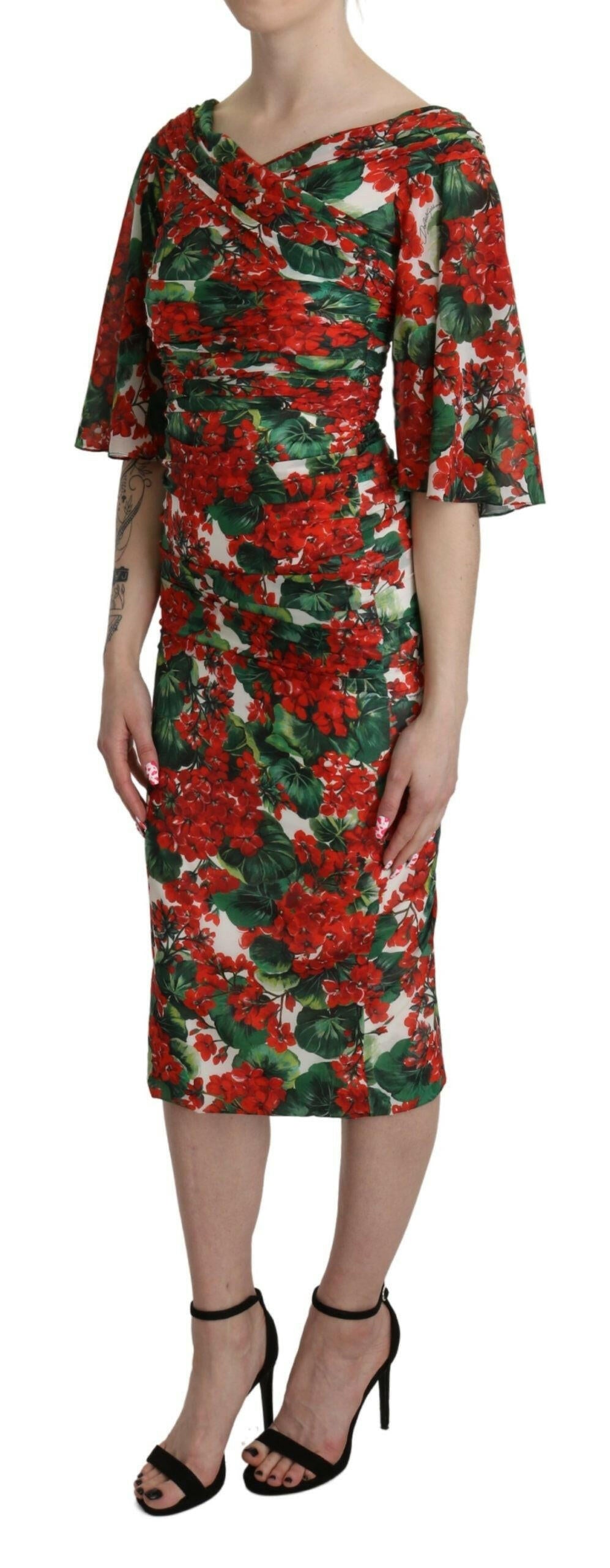 Dolce & Gabbana Red Floral Sheath Midi Silk Stretch Dress -   -  Dolce & Gabbana.