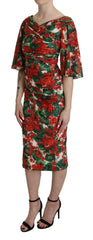 Dolce & Gabbana Red Floral Sheath Midi Silk Stretch Dress -   -  Dolce & Gabbana.
