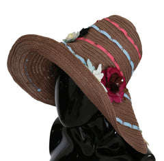 Dolce & Gabbana Brown Floral Wide Brim Straw Floppy Cap Hat -   -  Dolce & Gabbana.