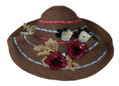 Dolce & Gabbana Brown Floral Wide Brim Straw Floppy Cap Hat -   -  Dolce & Gabbana.