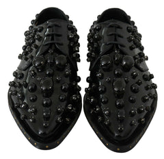 Dolce & Gabbana Black Leather Crystals Dress Broque Shoes -   -  Dolce & Gabbana.