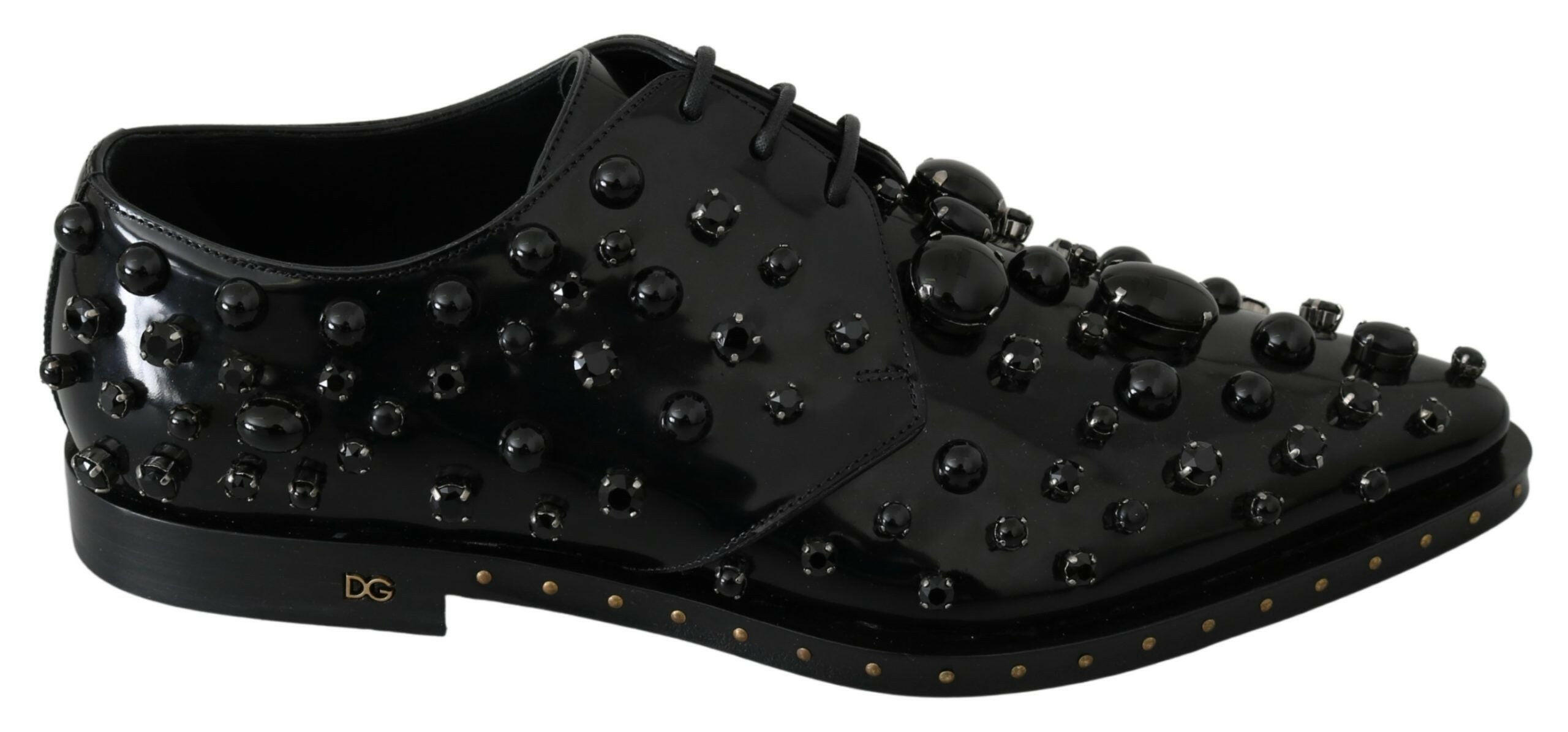 Dolce & Gabbana Black Leather Crystals Dress Broque Shoes -   -  Dolce & Gabbana.