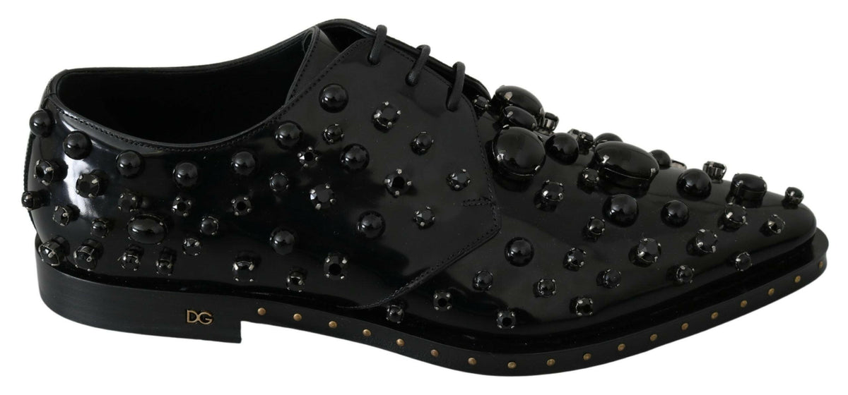 Dolce & Gabbana Black Leather Crystals Dress Broque Shoes -   -  Dolce & Gabbana.