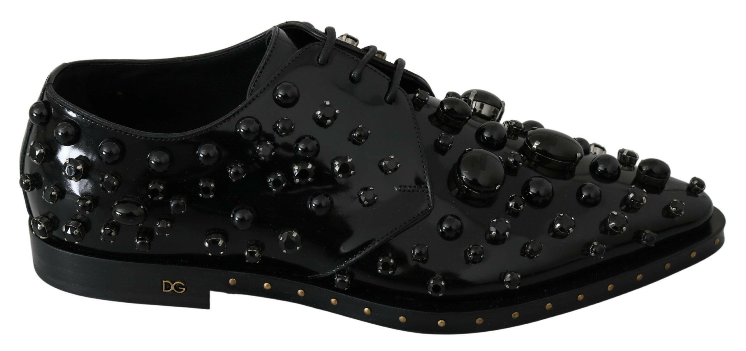 Dolce & Gabbana Black Leather Crystals Dress Broque Shoes -   -  Dolce & Gabbana.