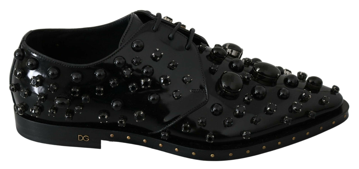 Dolce & Gabbana Black Leather Crystals Dress Broque Shoes -   -  Dolce & Gabbana.