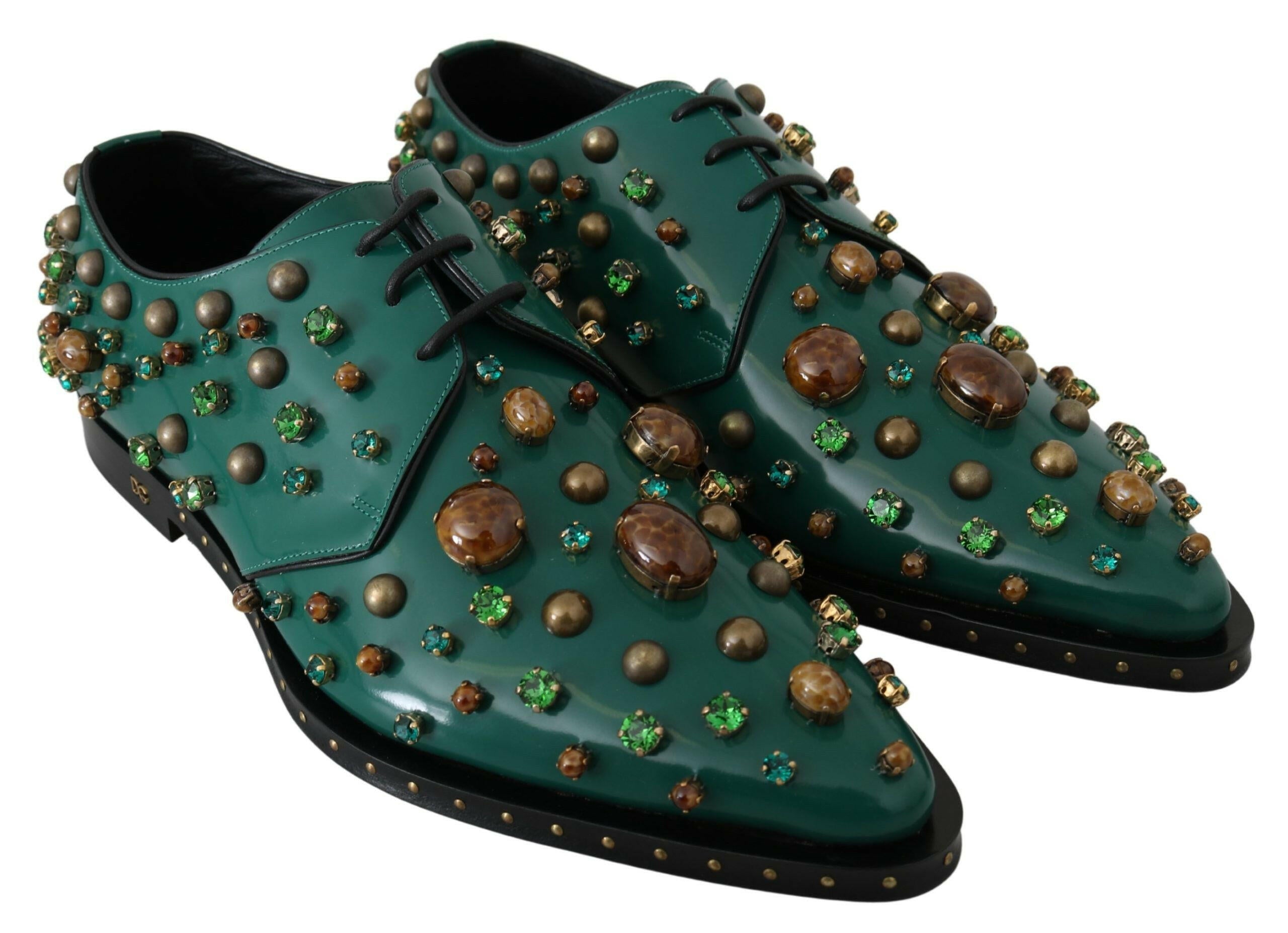 Dolce & Gabbana Green Leather Crystal Dress Broque Shoes -   -  Dolce & Gabbana. Dolce & Gabbana Green Leather Crystal Dress Broque Shoes -   -  Dolce & Gabbana.