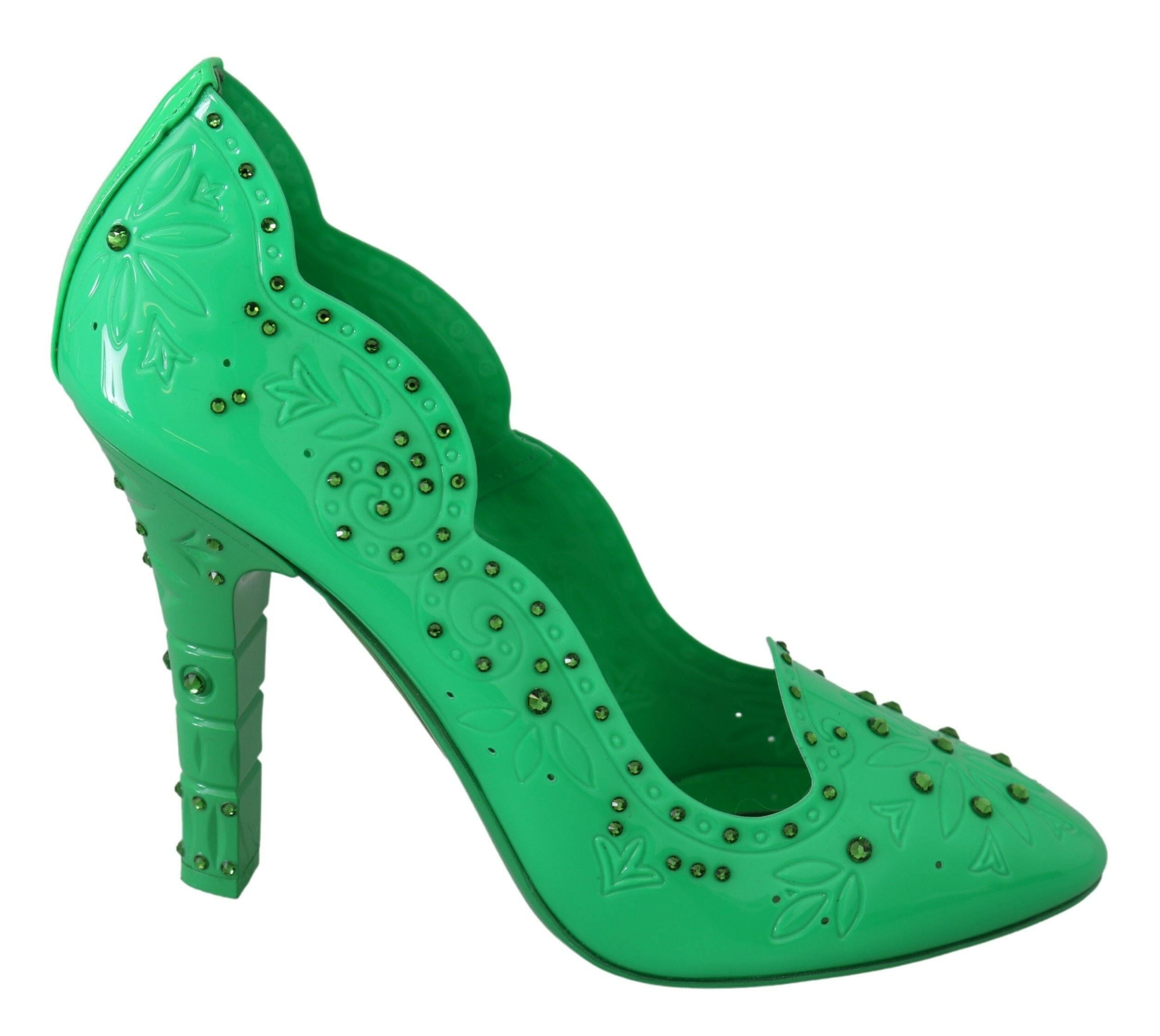Dolce & Gabbana Green Crystal Floral Heels CINDERELLA Shoes -   -  Dolce & Gabbana.