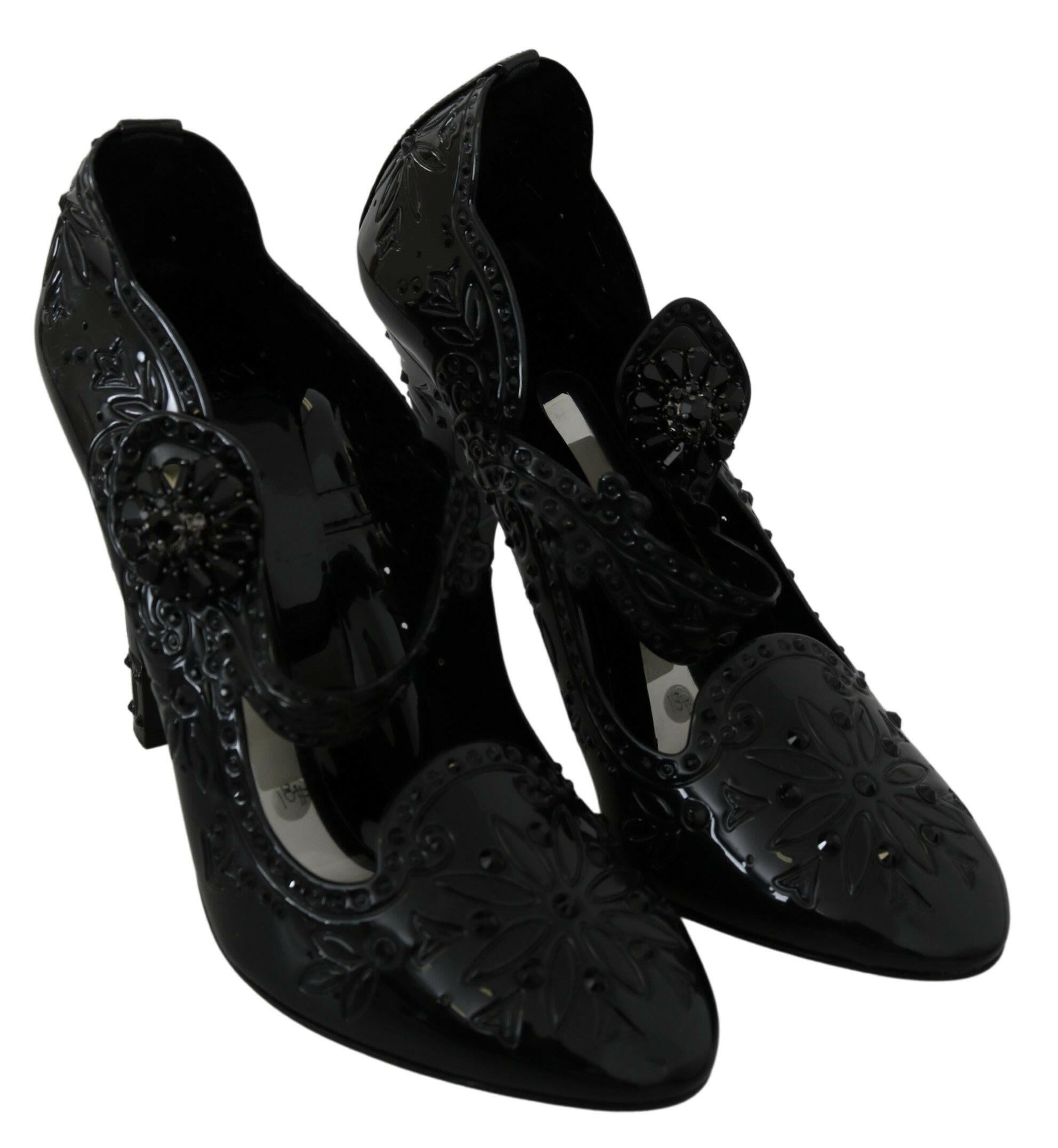 Dolce & Gabbana Black Floral Crystal CINDERELLA Heels Shoes -   -  Dolce & Gabbana. Dolce & Gabbana Black Floral Crystal CINDERELLA Heels Shoes -   -  Dolce & Gabbana.