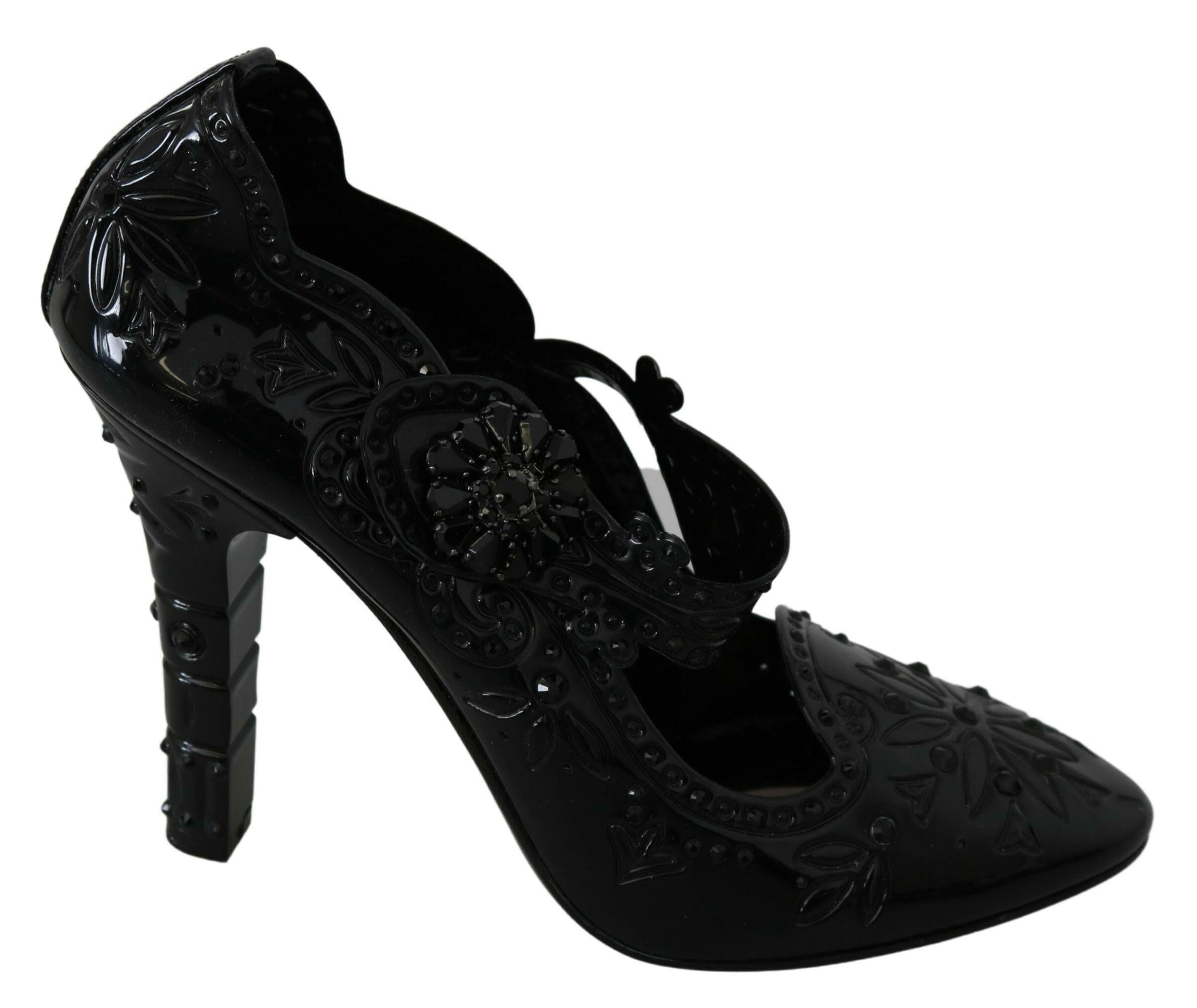 Dolce & Gabbana Black Floral Crystal CINDERELLA Heels Shoes -   -  Dolce & Gabbana.