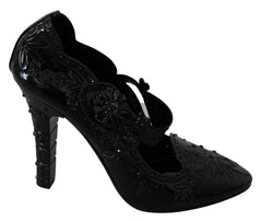 Dolce & Gabbana Black Floral Crystal CINDERELLA Heels Shoes -   -  Dolce & Gabbana.