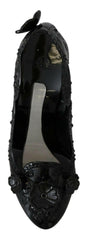 Dolce & Gabbana Black Floral Crystal CINDERELLA Heels Shoes -   -  Dolce & Gabbana.