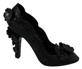 Dolce & Gabbana Black Floral Crystal CINDERELLA Heels Shoes -   -  Dolce & Gabbana.