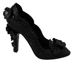 Dolce & Gabbana Black Floral Crystal CINDERELLA Heels Shoes -   -  Dolce & Gabbana.