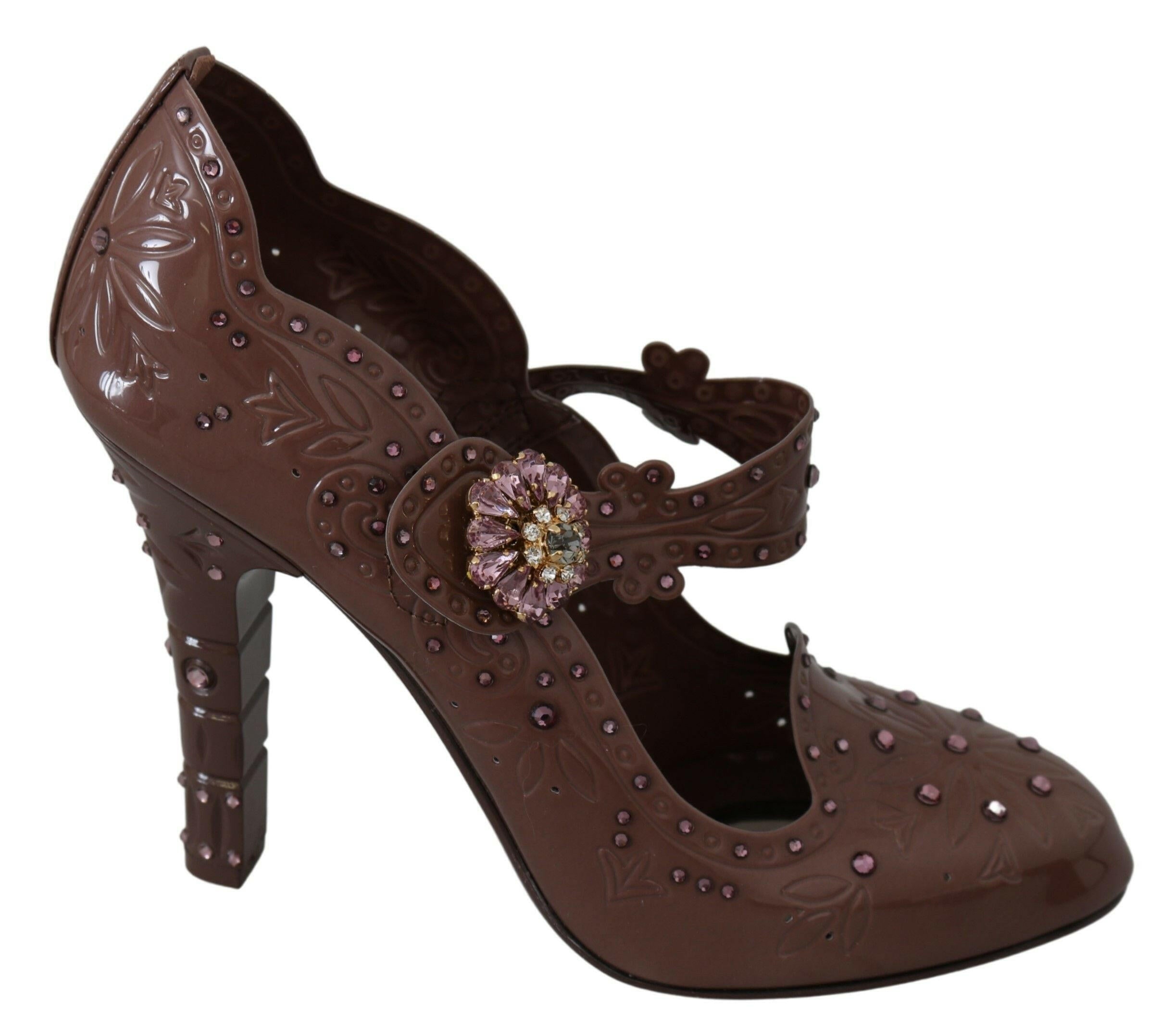 Dolce & Gabbana Brown Floral Crystal CINDERELLA Heels Shoes -   -  Dolce & Gabbana.