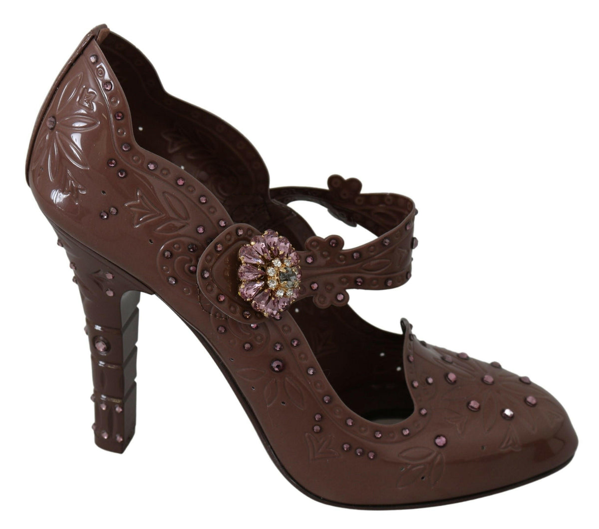 Dolce & Gabbana Brown Floral Crystal CINDERELLA Heels Shoes -   -  Dolce & Gabbana.
