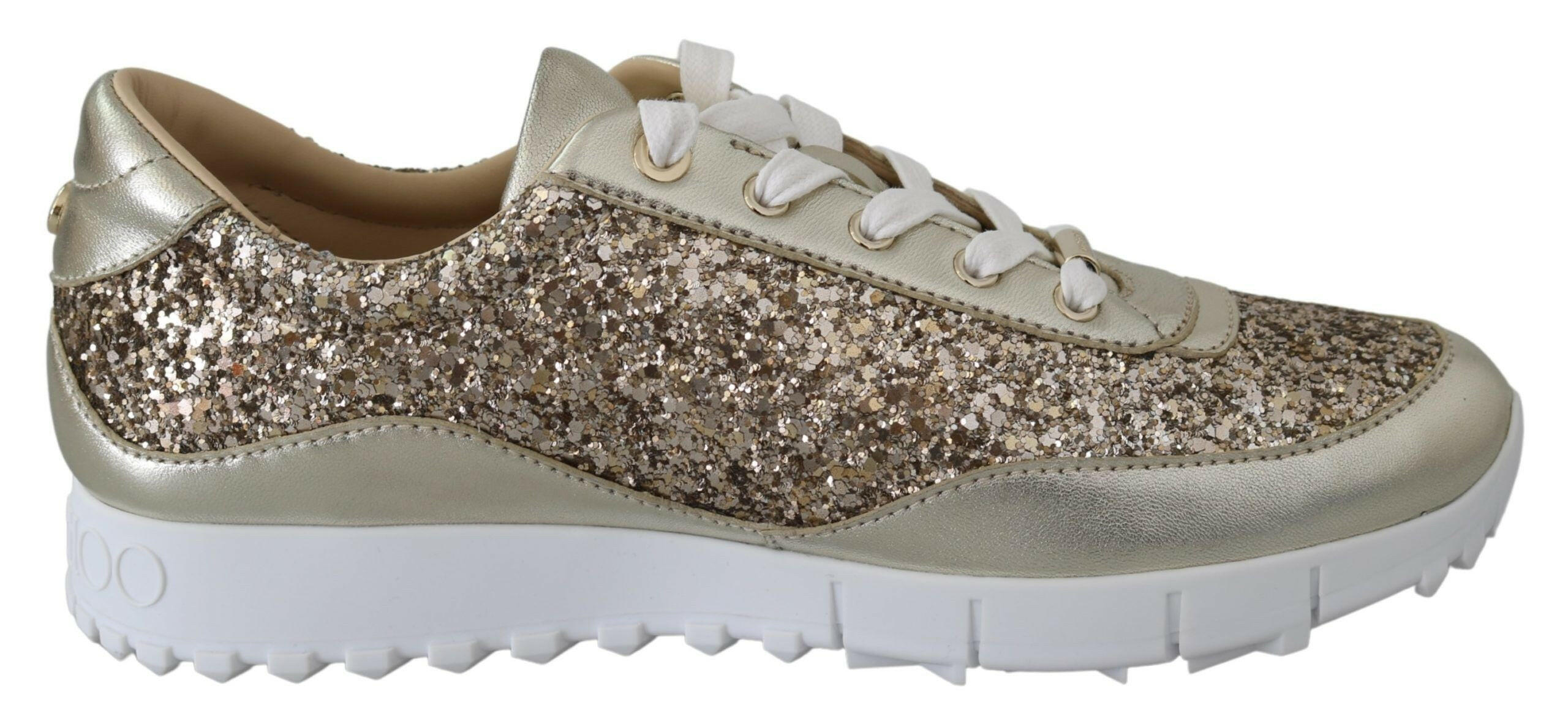 Jimmy Choo Antique Gold Glitter Leather Sneakers -   -  Jimmy Choo.