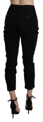 Acht Black High Waist Skinny Cropped Cotton Capri Pant -   -  Acht.