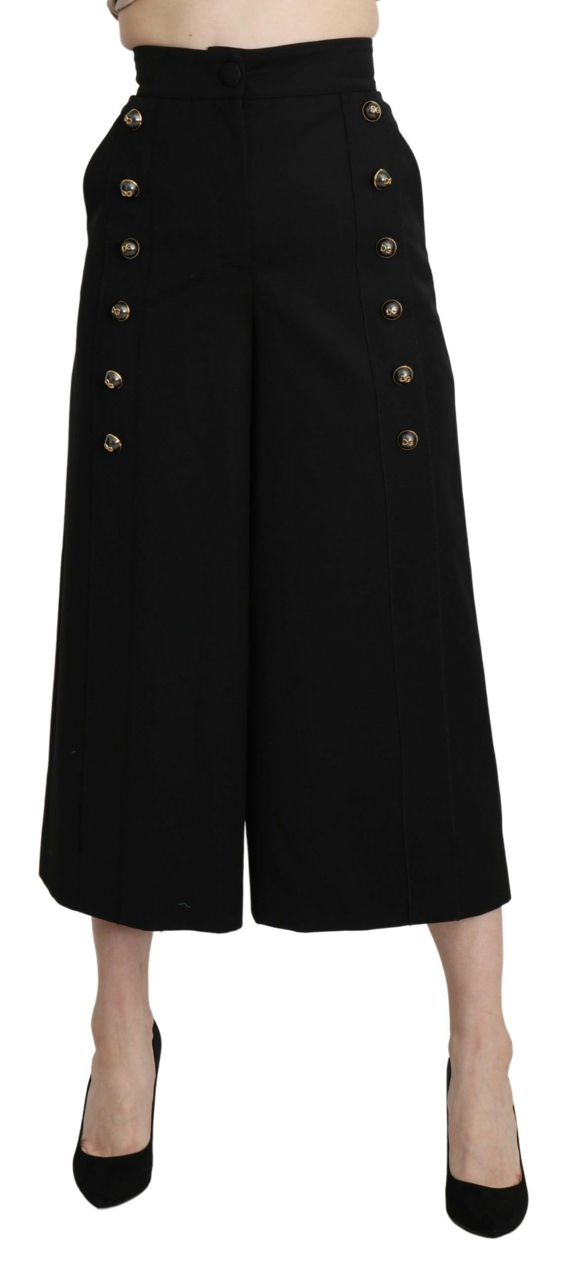 Dolce & Gabbana Black Wide Wool Leg Cropped Trouser Pant -   -  Dolce & Gabbana.