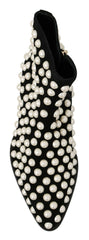 Dolce & Gabbana Black Suede Pearl Studs Boots Shoes -   -  Dolce & Gabbana.