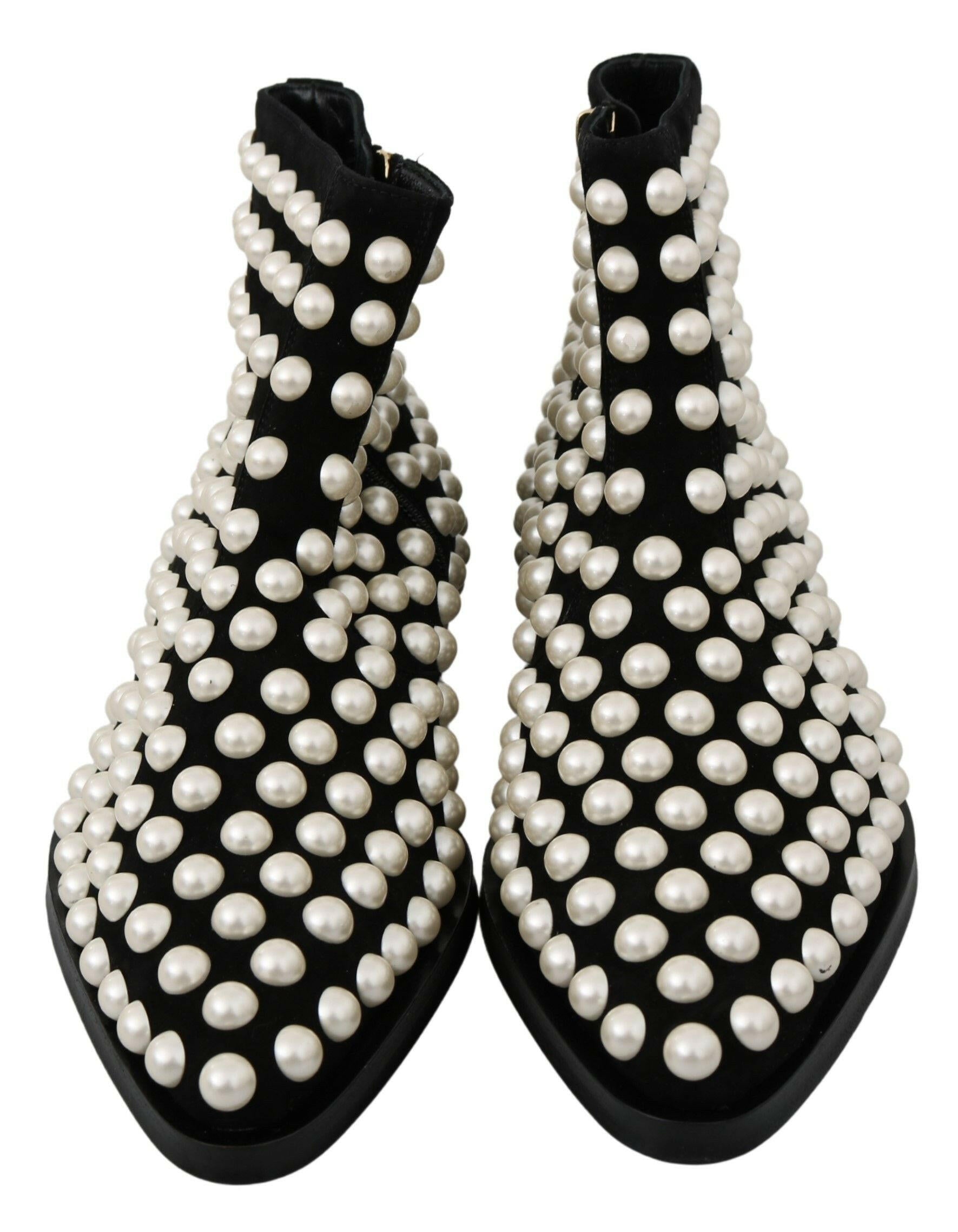 Dolce & Gabbana Black Suede Pearl Studs Boots Shoes -   -  Dolce & Gabbana. Dolce & Gabbana Black Suede Pearl Studs Boots Shoes -   -  Dolce & Gabbana.