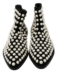 Dolce & Gabbana Black Suede Pearl Studs Boots Shoes -   -  Dolce & Gabbana.