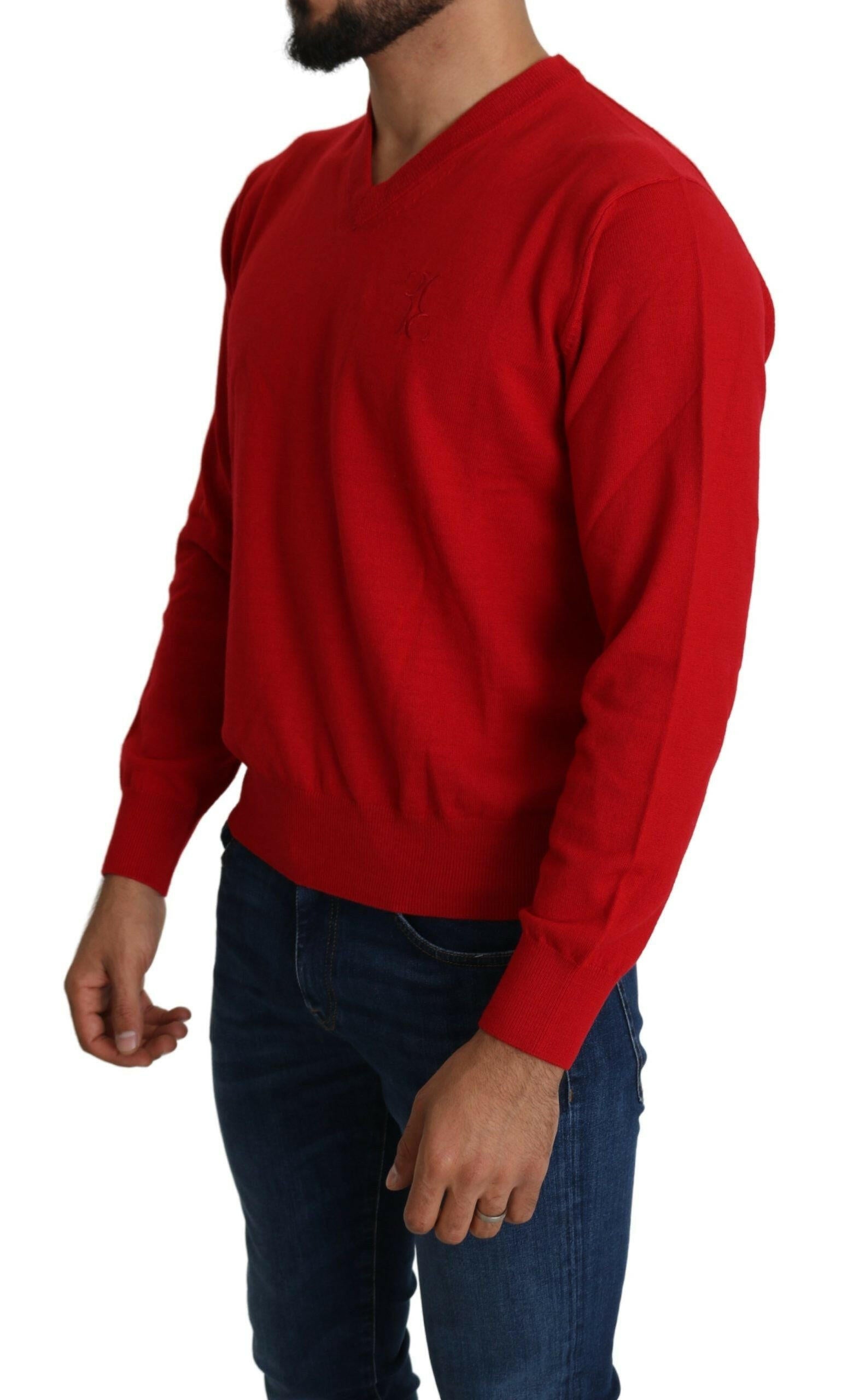 Billionaire Italian Couture Red V-neck Wool Sweatshirt Pullover Sweater -   -  Billionaire Italian Couture. Billionaire Italian Couture Red V-neck Wool Sweatshirt Pullover Sweater -   -  Billionaire Italian Couture.