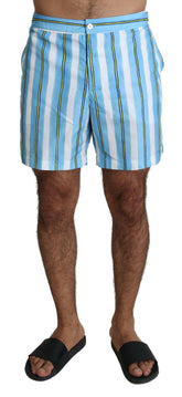 Dolce & Gabbana Blue Striped Beachwear Men Swimshorts -   -  Dolce & Gabbana.
