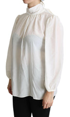Dolce & Gabbana White Silk Pussy Bow Long Sleeved Top Blouse -   -  Dolce & Gabbana.