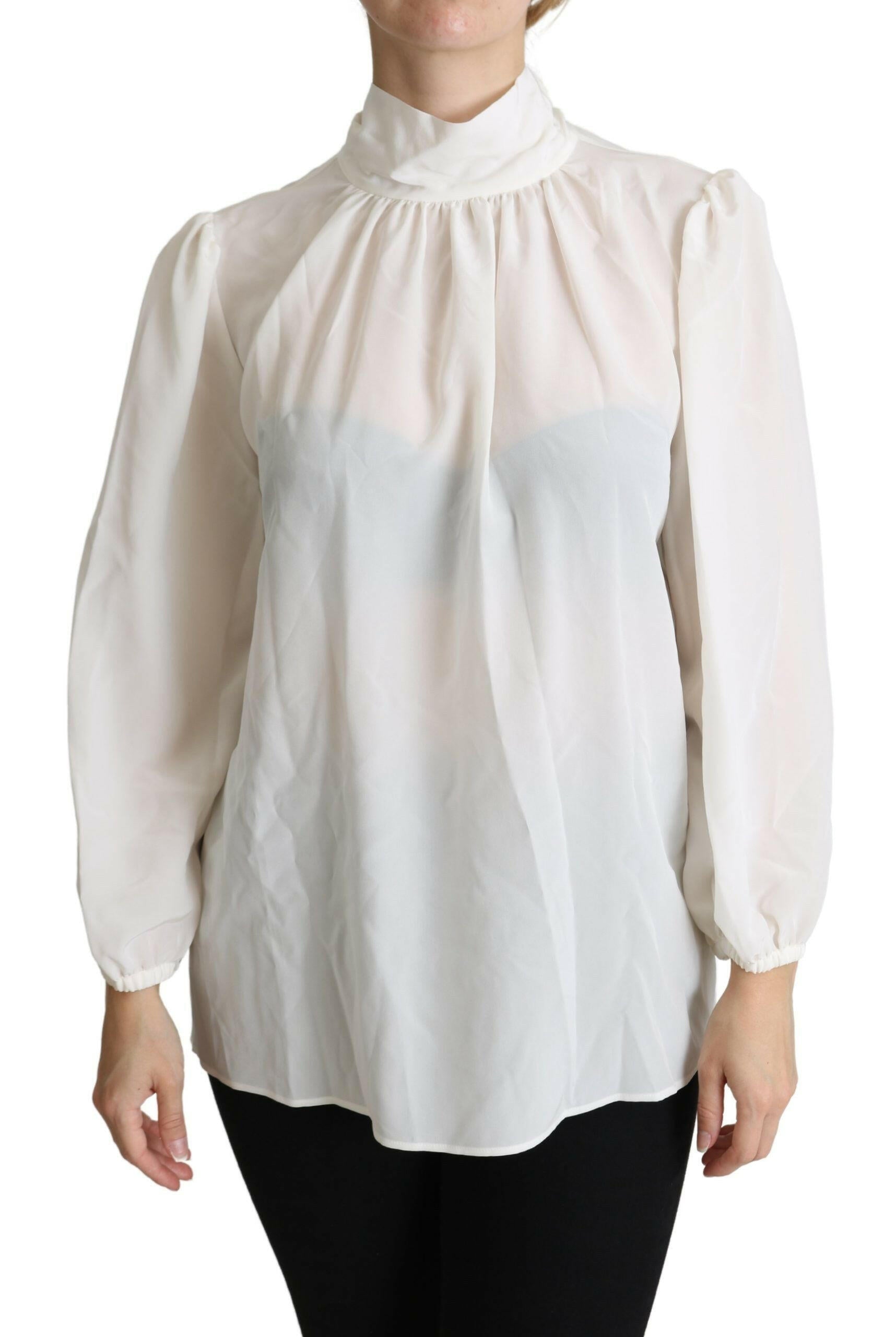 Dolce & Gabbana White Silk Pussy Bow Long Sleeved Top Blouse -   -  Dolce & Gabbana.