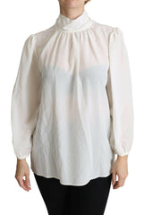 Dolce & Gabbana White Silk Pussy Bow Long Sleeved Top Blouse -   -  Dolce & Gabbana.