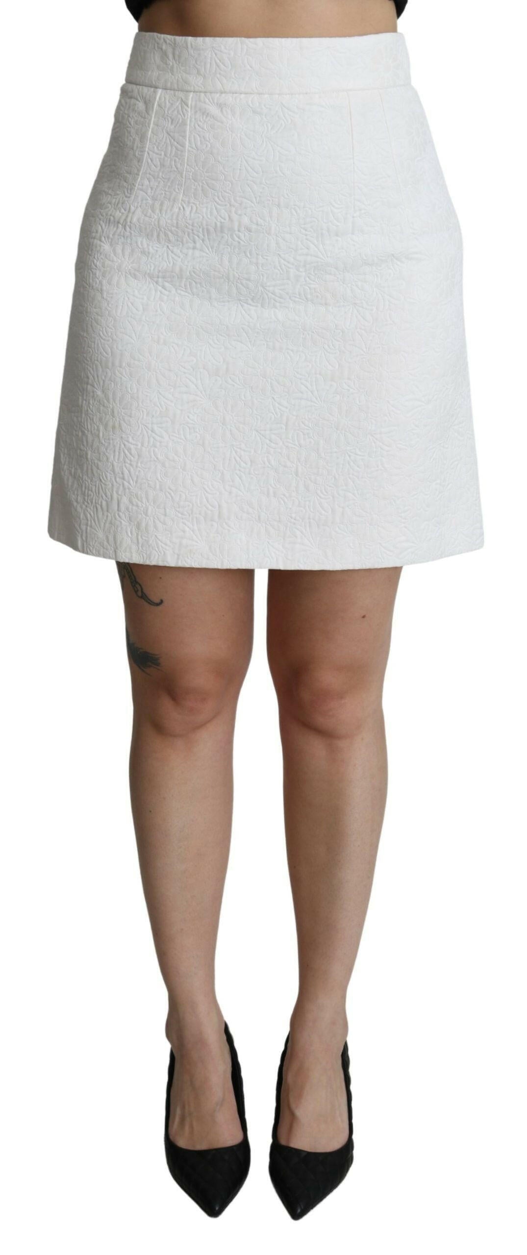 Dolce & Gabbana White Floral High Waist Mini Brocade Skirt -   -  Dolce & Gabbana.