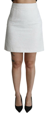 Dolce & Gabbana White Floral High Waist Mini Brocade Skirt -   -  Dolce & Gabbana.
