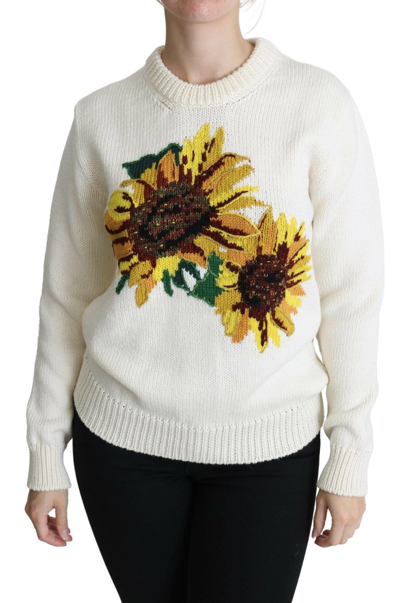 Dolce & Gabbana White Floral Wool Pullover Sunflower Sweater -   -  Dolce & Gabbana.