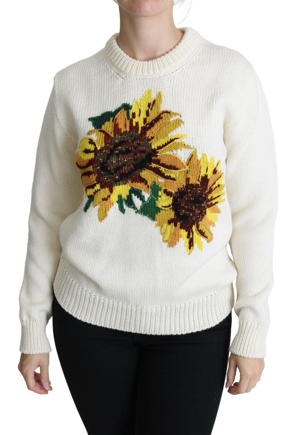 Dolce & Gabbana White Floral Wool Pullover Sunflower Sweater -   -  Dolce & Gabbana.